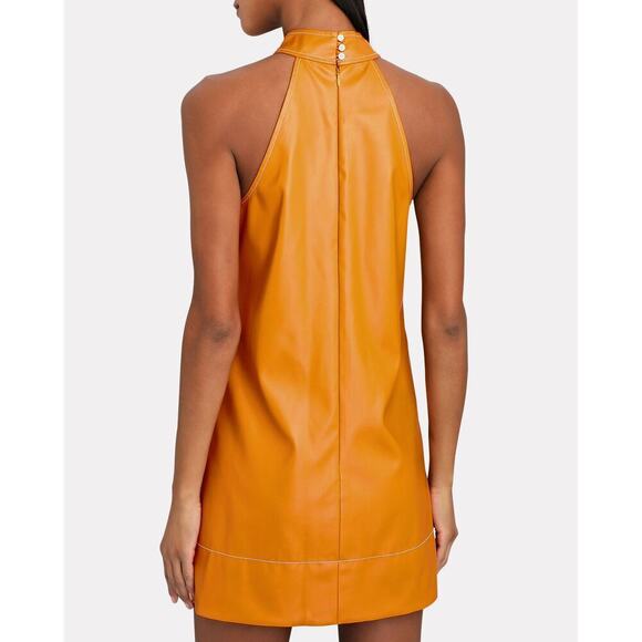 Staud Sicily Vegan Leather Mini Dress Honey Size 2 - Picture 2 of 9